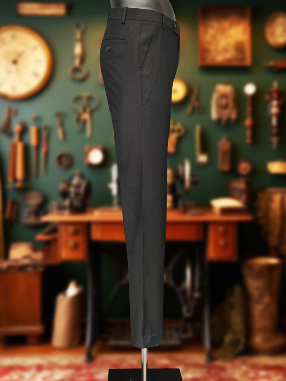 Luxury Viscose Trousers with Satin Weave -  Black