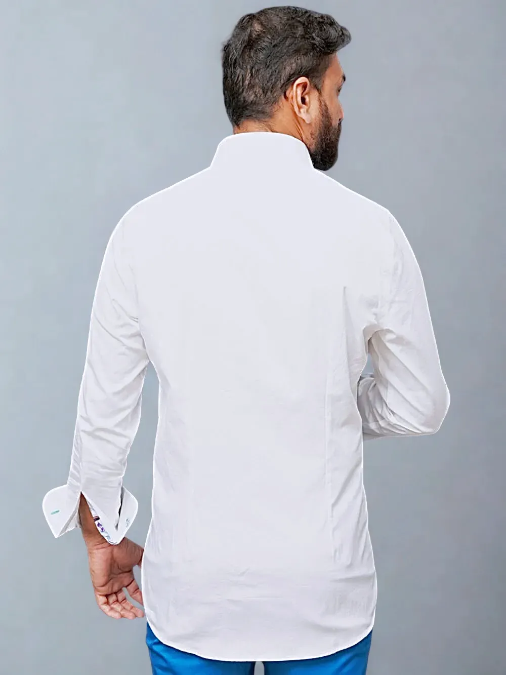 White Shirt with Satin Fabric Blend - Butterflies