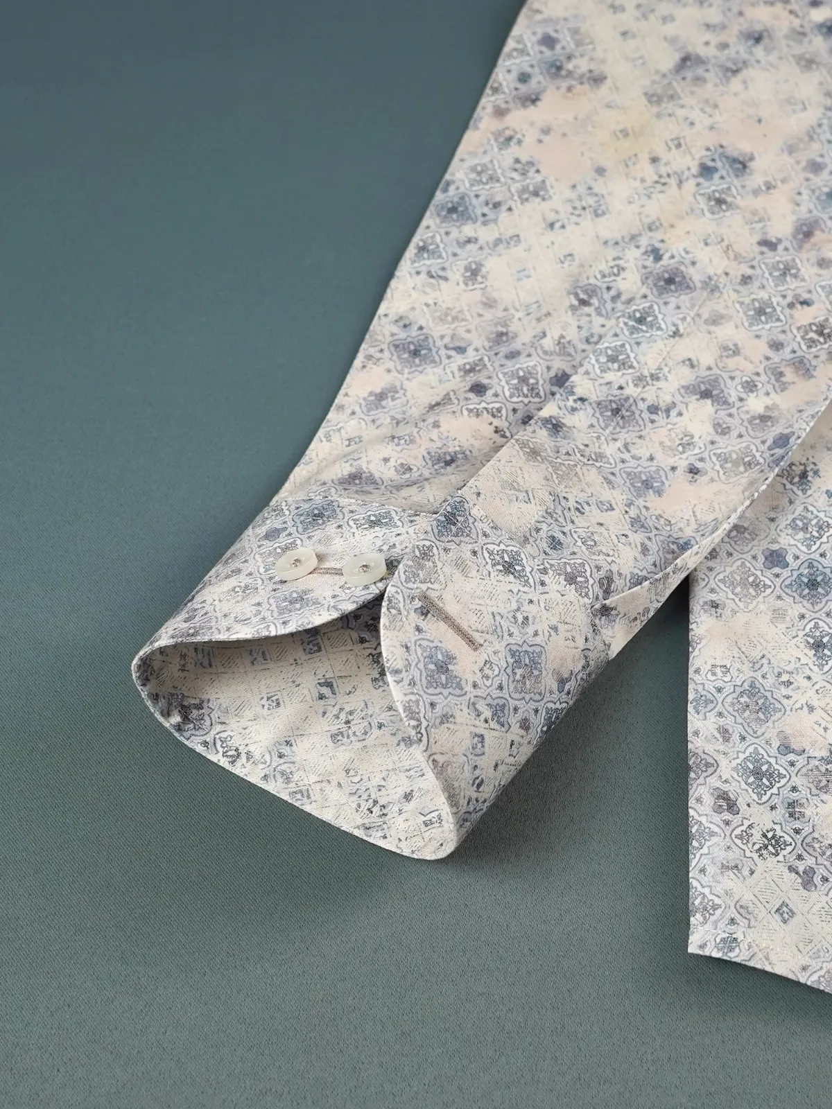 Vintage Vibes on Beige Base - Porcelain Bleu Pure Cotton Shirt