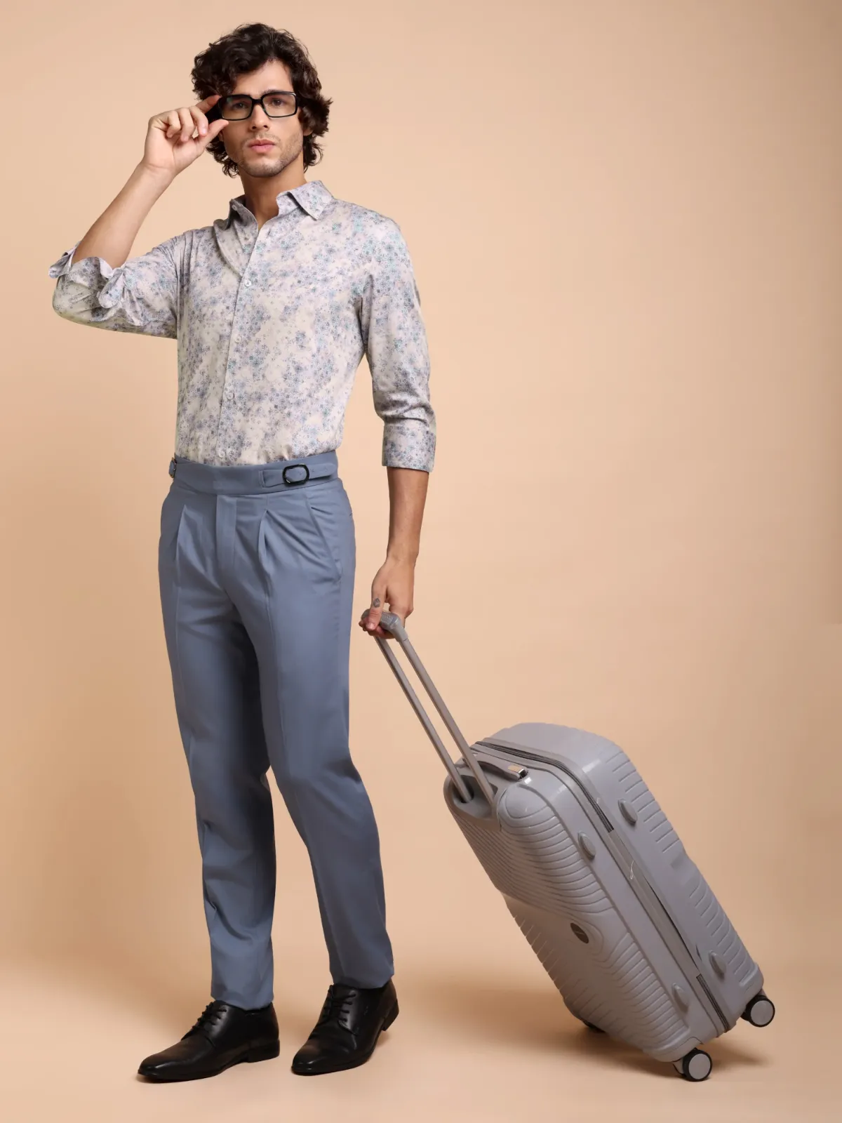 Vintage Vibes on Beige Base - Porcelain Bleu Pure Cotton Shirt