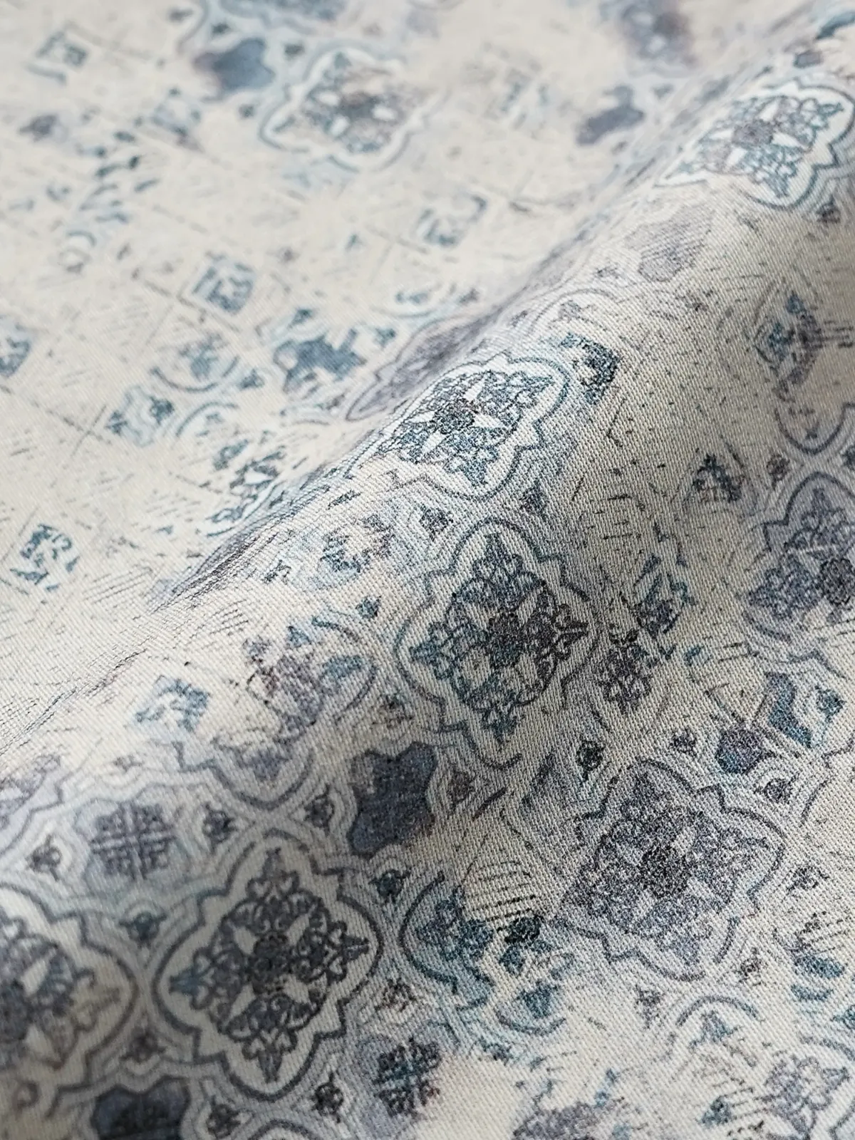 Vintage Vibes on Beige Base - Porcelain Bleu Pure Cotton Shirt