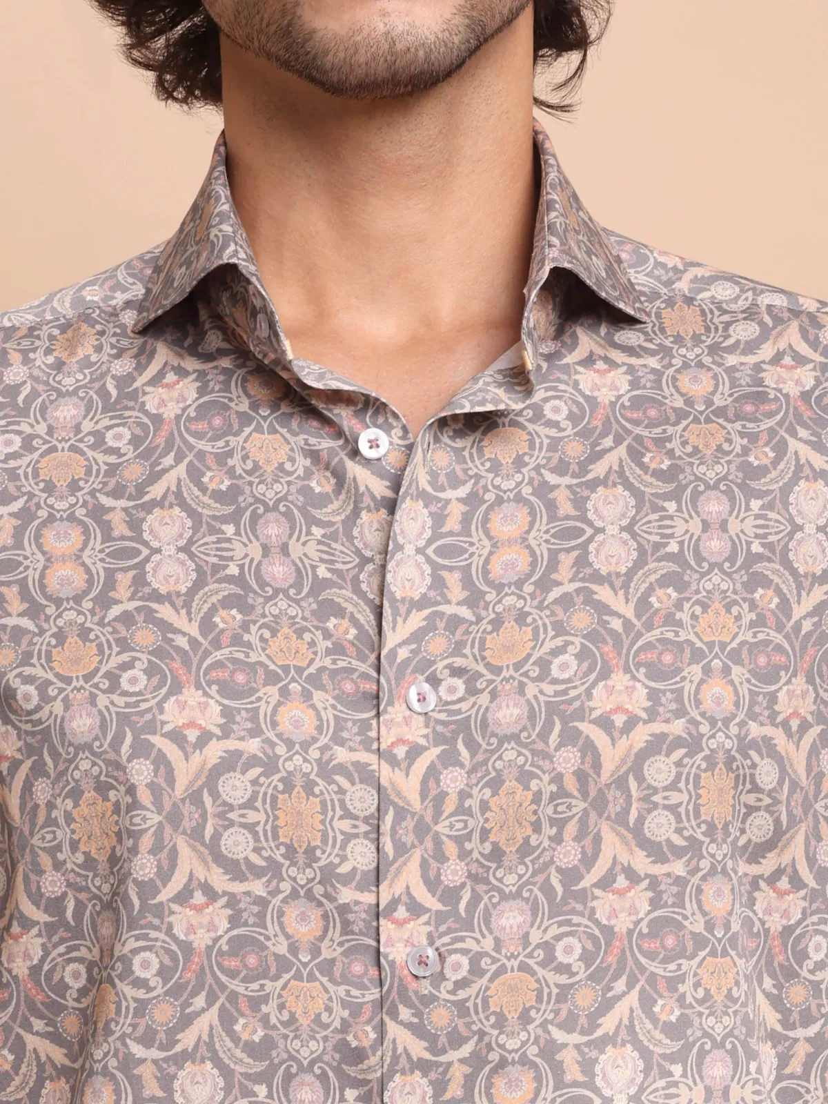 Warm Hues in Grey Base Shadowflora  Print Shirt