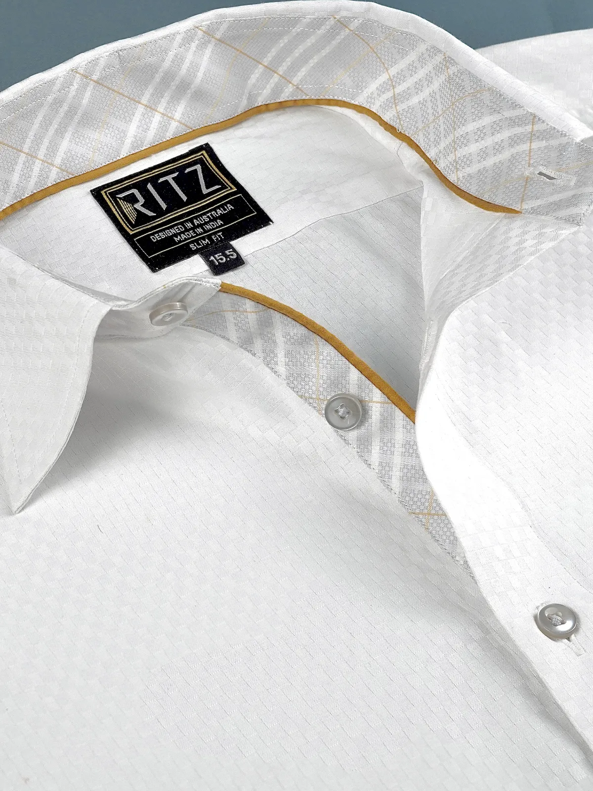 White Dress Shirt with Self Checks and Contrast Accent