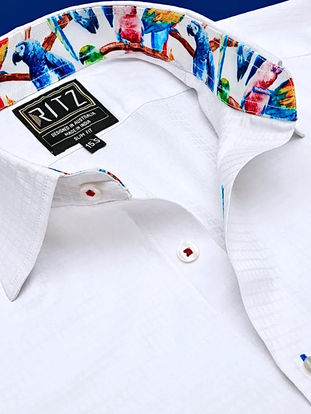 White Shirt with Signature Satin Accent - Birds