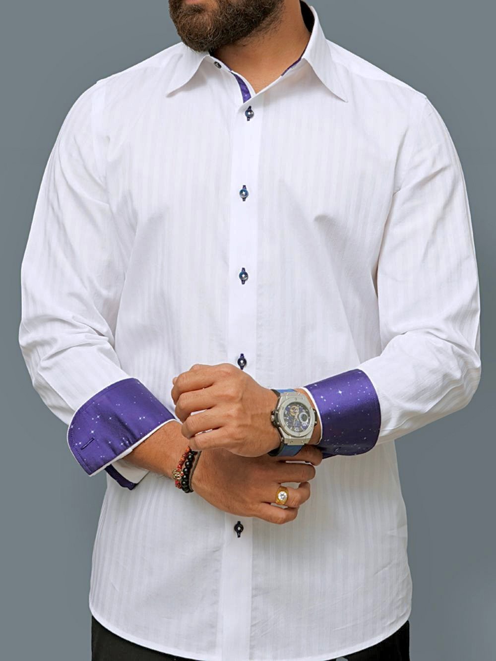 White Shirt with Signature Satin Accent - Midnight