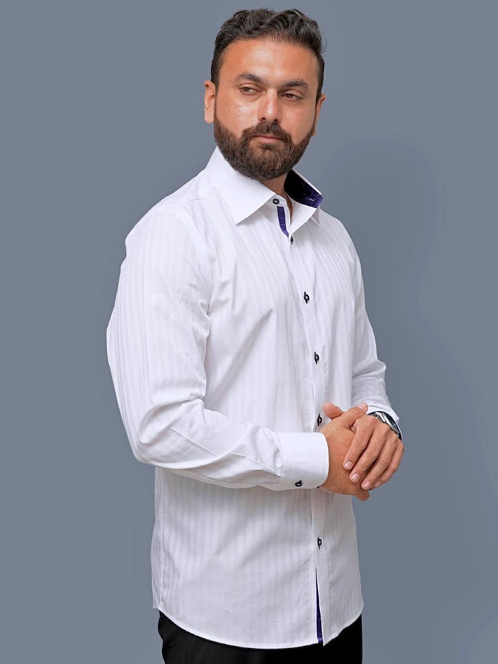White Shirt with Signature Satin Accent - Midnight