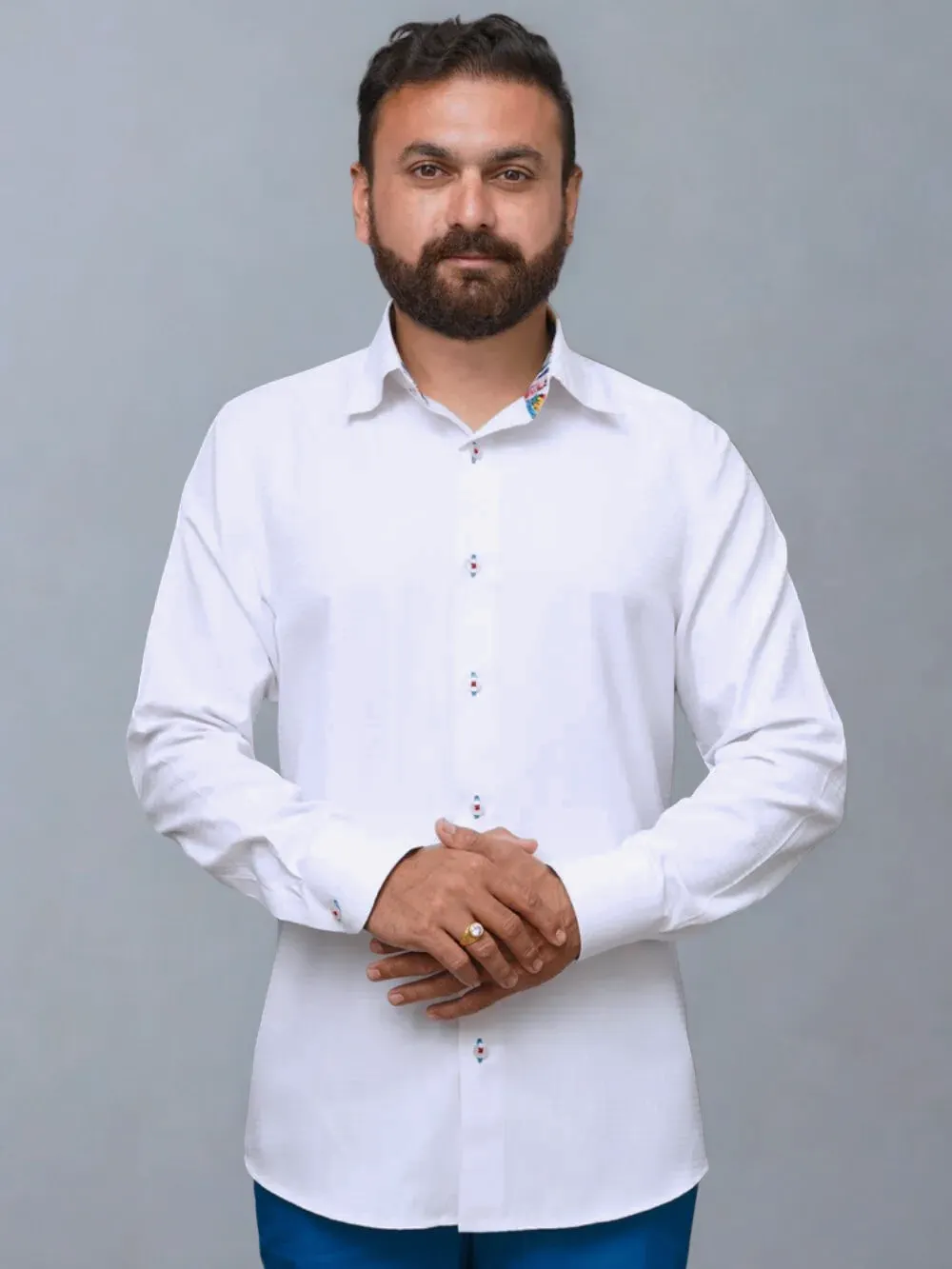 White Shirt with Signature Satin Accent - Birds