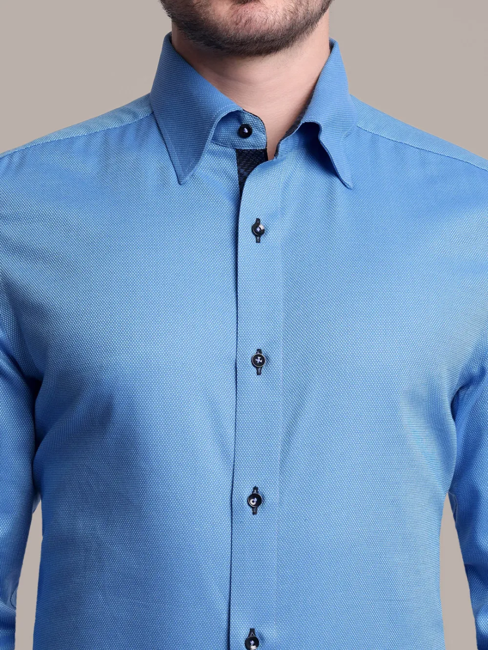 Pure Cotton Non Iron Sapphire Mist Shirt - Dobby Weave