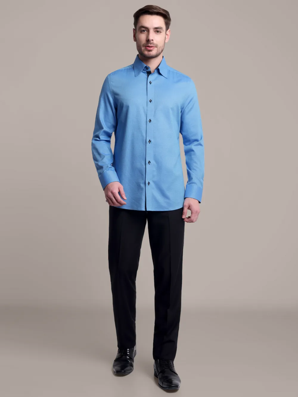 Pure Cotton Non Iron Sapphire Mist Shirt - Dobby Weave