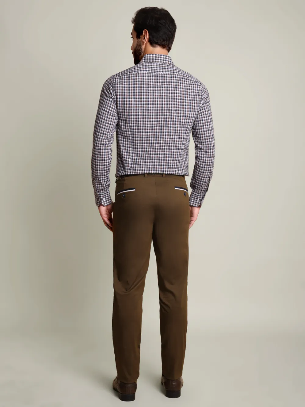 Brown and Navy Grid Shirt with Stretch Brown Chino Designer Pair