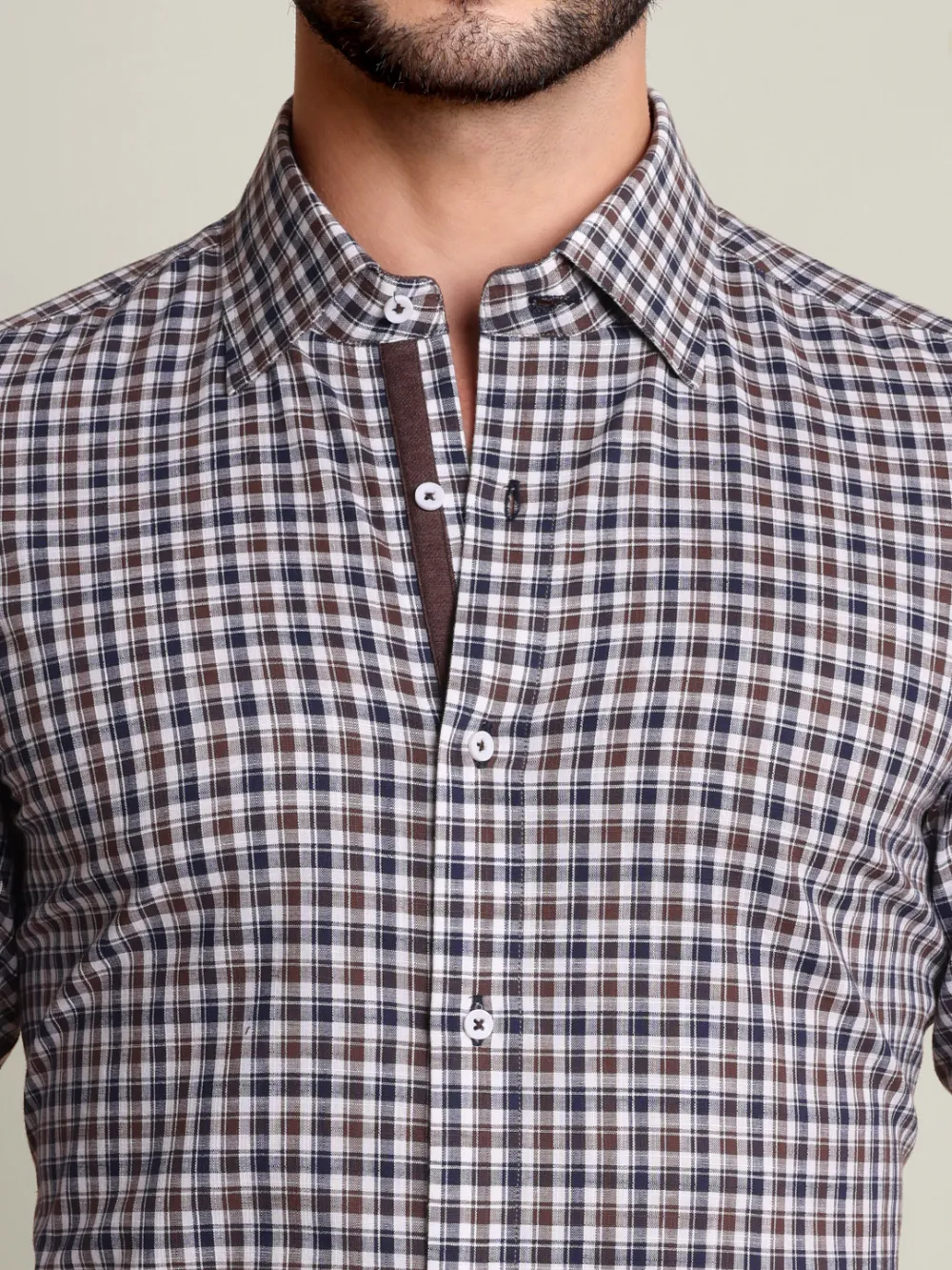 Brown and Navy Grid Shirt with Stretch Brown Chino Designer Pair