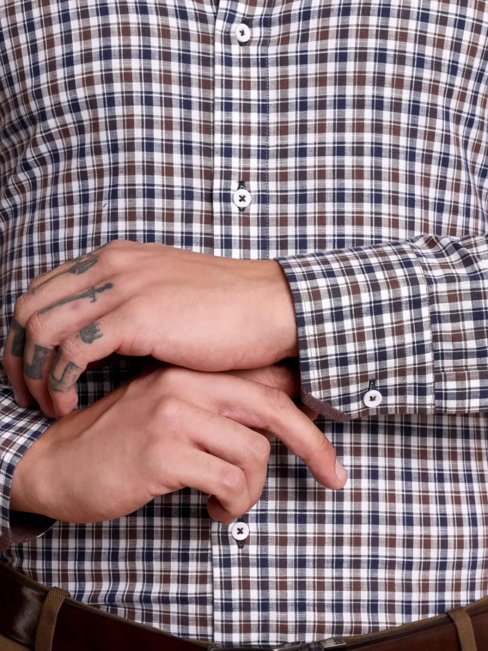 Brown and Navy Grid Shirt with Stretch Brown Chino Designer Pair
