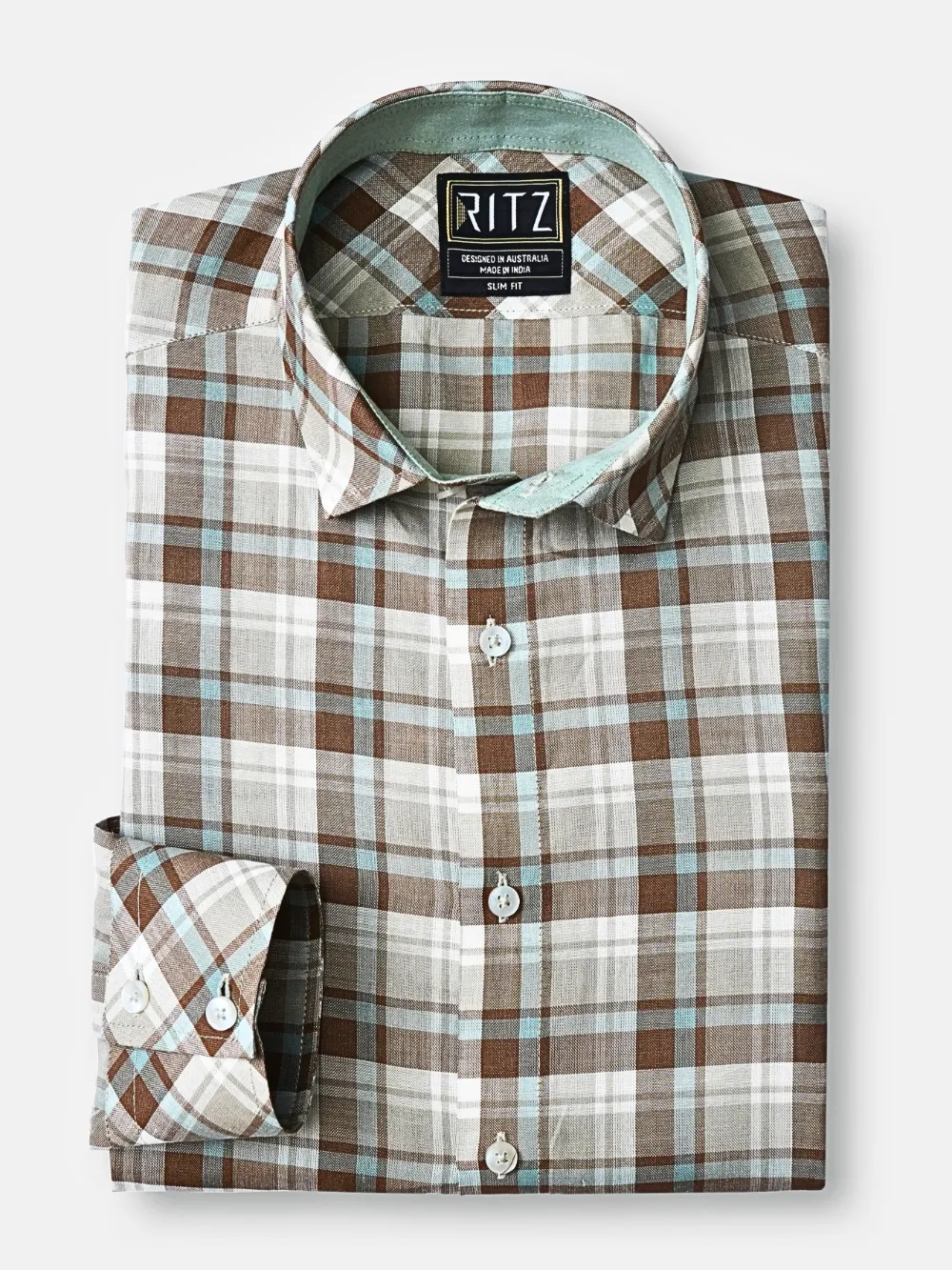 Designer Pair of Hemp Grid Shirt with Plain Light Olive Trousers