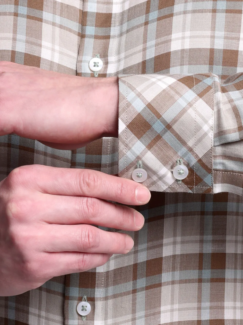 Designer Pair of Hemp Grid Shirt with Plain Light Olive Trousers