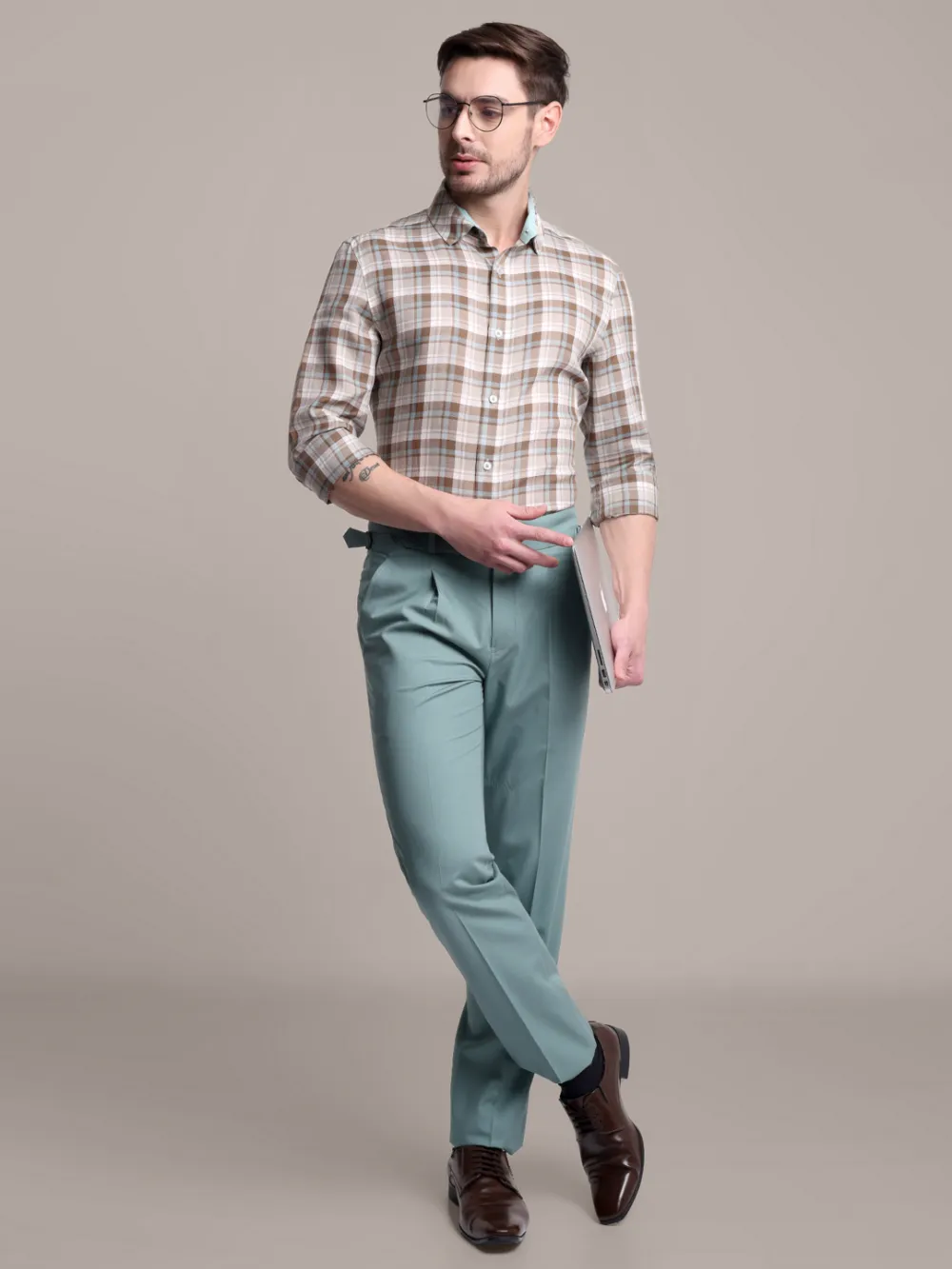 Sustainable, 100% Hemp Shirt - Light Brown And Olive green