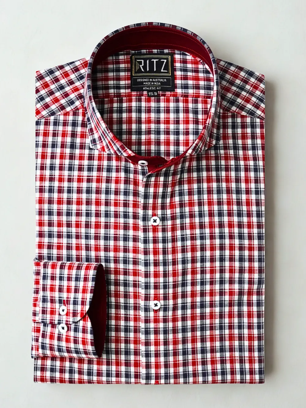Maroon Checked Pure Cotton Shirt with Contrast Details