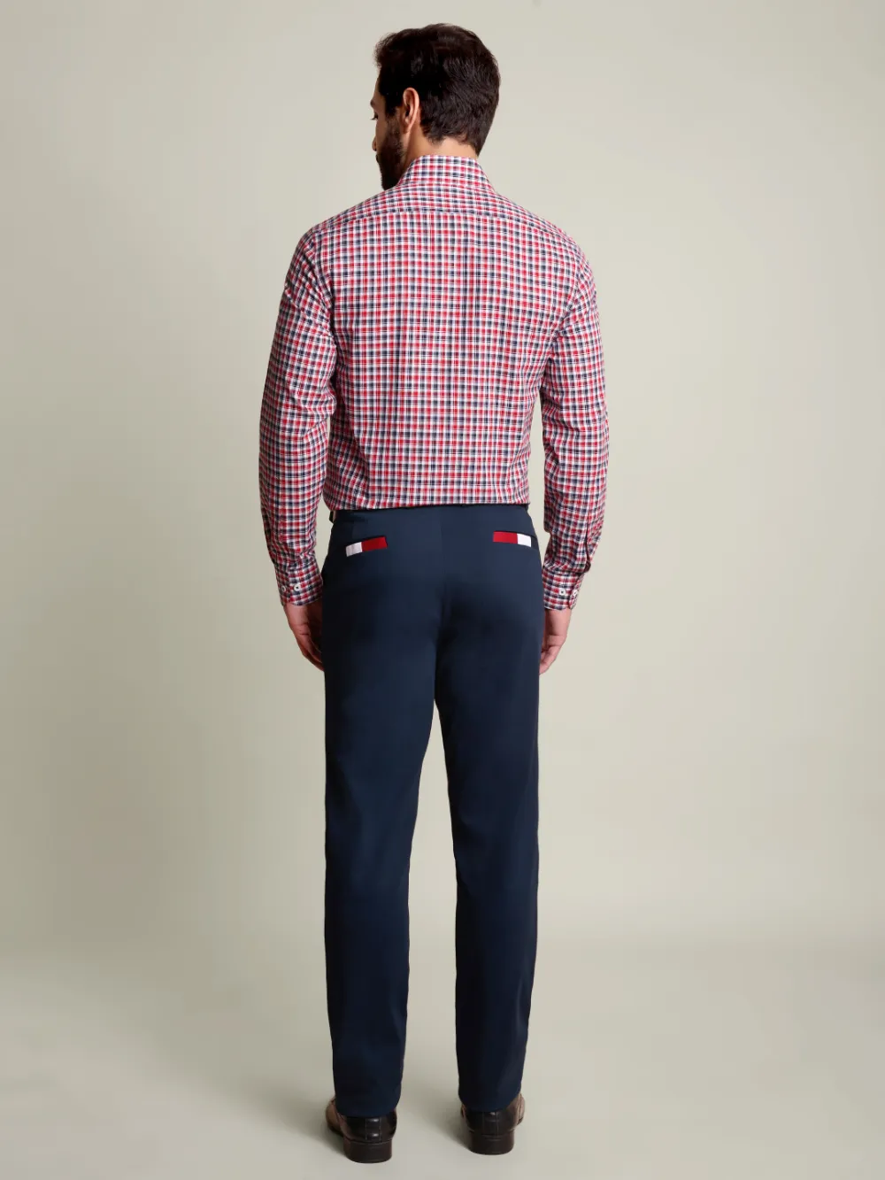 Maroon and Navy Grid Shirt with Stretch Navy Chino Designer Pair