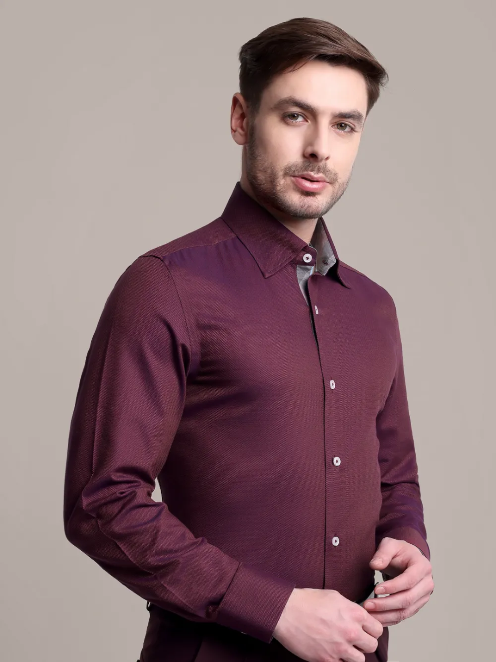 Winefire designer pair of wine red plain shirt and maroon trousers
