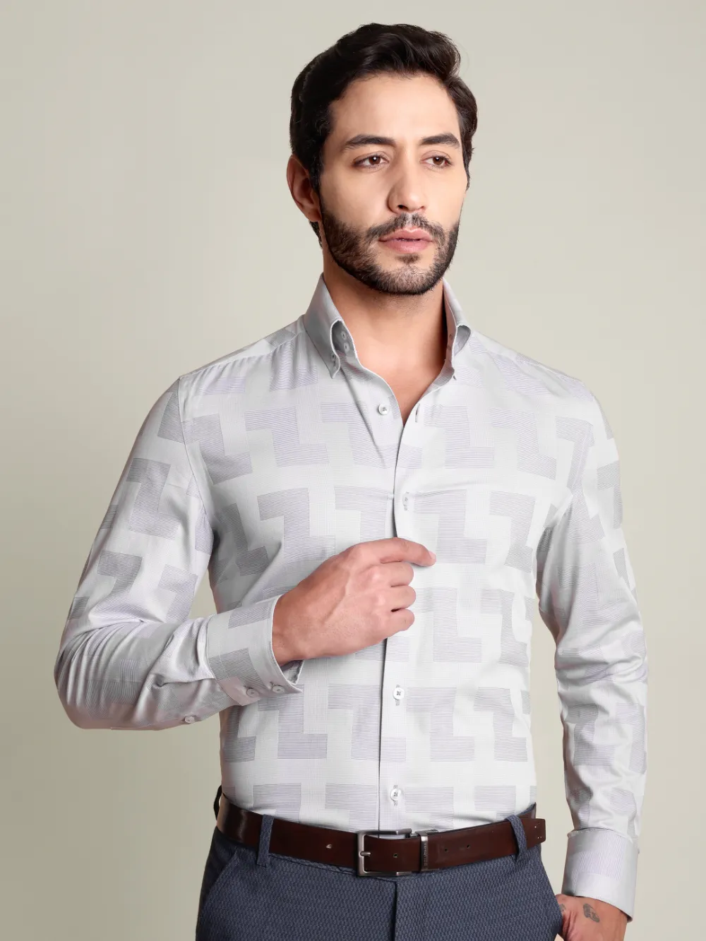Sky Blue Pure Cotton Shirt with Unique Self Pattern