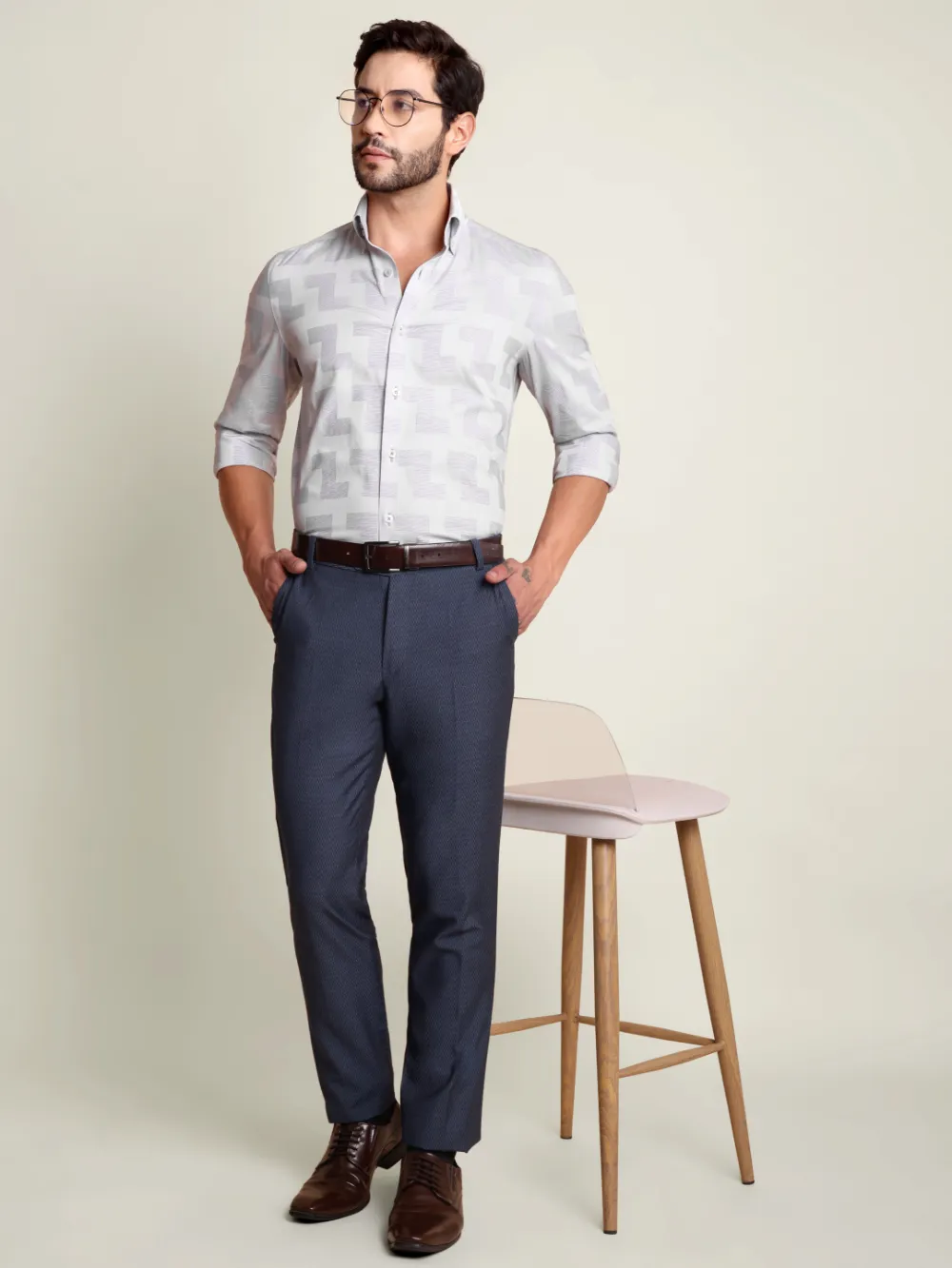 Sky Blue Pure Cotton Shirt with Unique Self Pattern