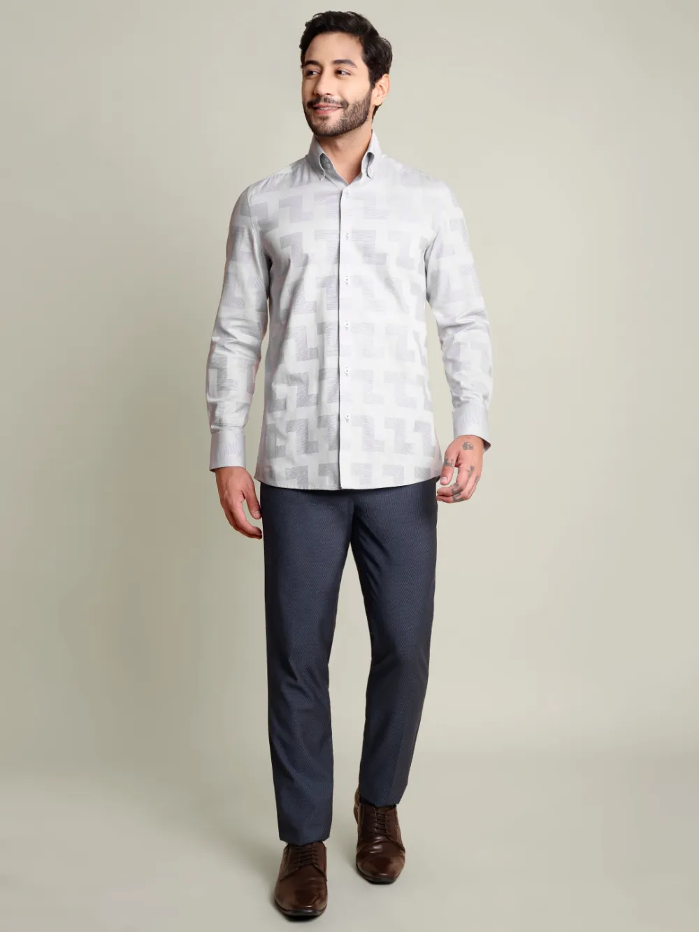 Sky Blue Pure Cotton Shirt with Unique Self Pattern