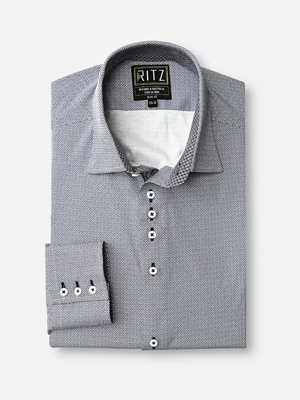 Non-Iron Stretch Navy Geometry Shirt - Knitted Weave