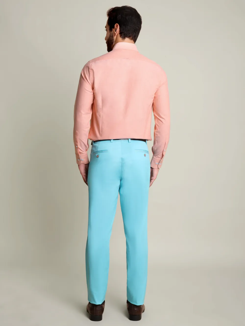 Peach Orange Oxford Shirt and Cotton Turquoise Chino Pair