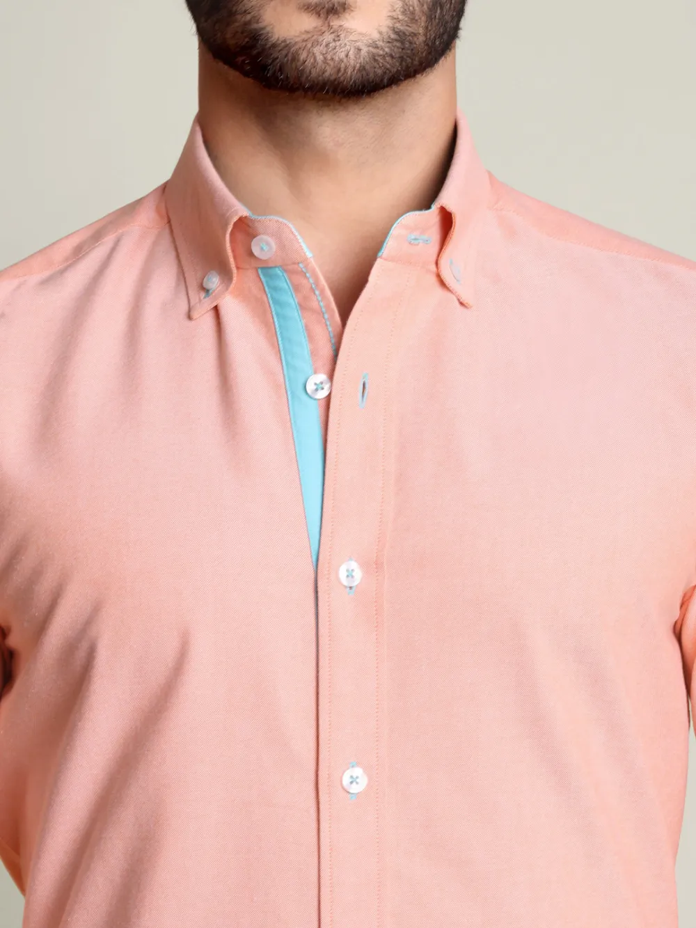 Peach Orange Oxford Shirt and Cotton Turquoise Chino Pair