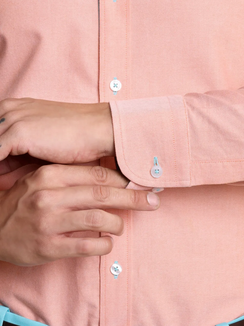 Peach Orange Oxford Shirt and Cotton Turquoise Chino Pair