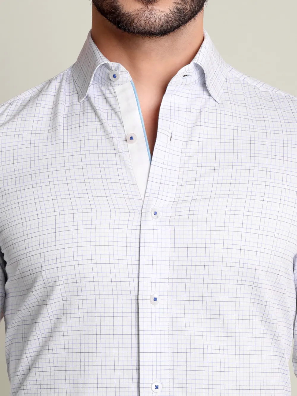 Pure Cotton White Yarn Dyed Checked Shirt - Twill Weave