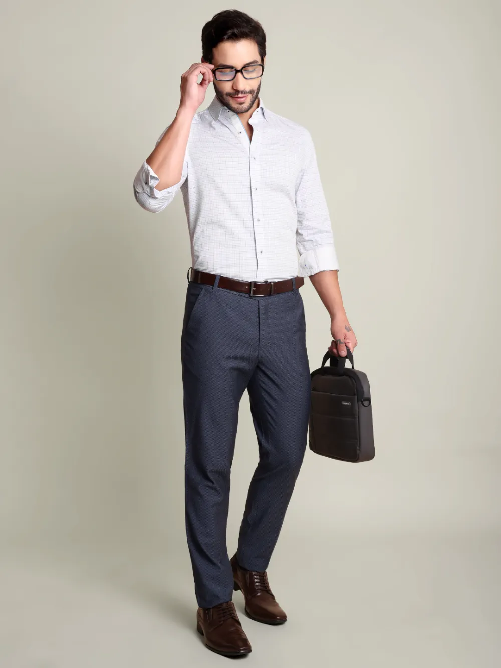 Pure Cotton White Yarn Dyed Checked Shirt - Twill Weave